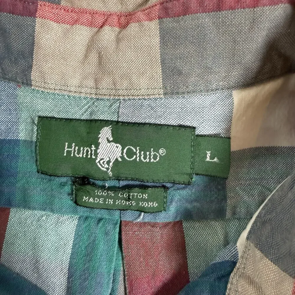 Hunt Club Men's Multicolor Plaid Woven Cotton Button-Up Shirt‎ Short Sleeve L